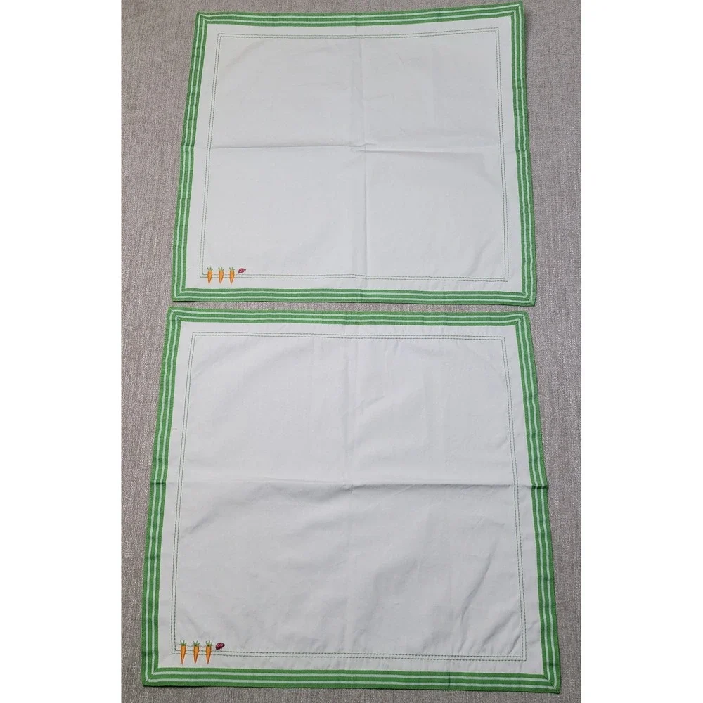 Williams Sonoma 2 Easter Garden Napkins & 1 Placemat Carrot‎ Bunny Embroidered